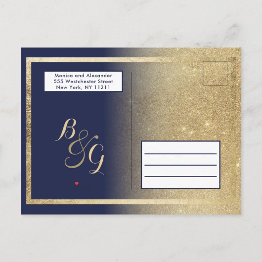Navy Blue Gold Glitter Calendar Save the Date Aankondigingskaart (Achterkant)