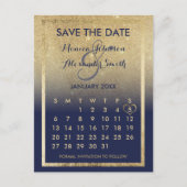 Navy Blue Gold Glitter Calendar Save the Date Aankondigingskaart (Voorkant)
