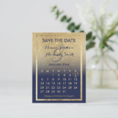 Navy Blue Gold Glitter Calendar Save the Date Aankondigingskaart (Staand voorkant)
