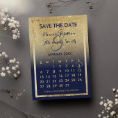 Navy Blue Gold Glitter Calendar Save the Date Aankondigingskaart
