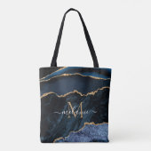 Navy Blue Gold Glitter Canvas tas Aangepaste Naam (Achterkant)