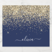 Navy Blue Gold Glitter Chic Monogram Naam Likeurfles Etiket (Enkel label)