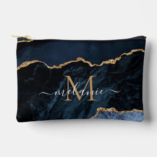 Navy Blue Gold Glitter Custom Letter Jouw naam Etui (Voorkant)