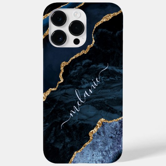 Navy Blue Gold Glitter Custom Naam iPhone Case (Achterkant)