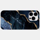 Navy Blue Gold Glitter Custom Naam iPhone Case (Achterkant (horizontaal))