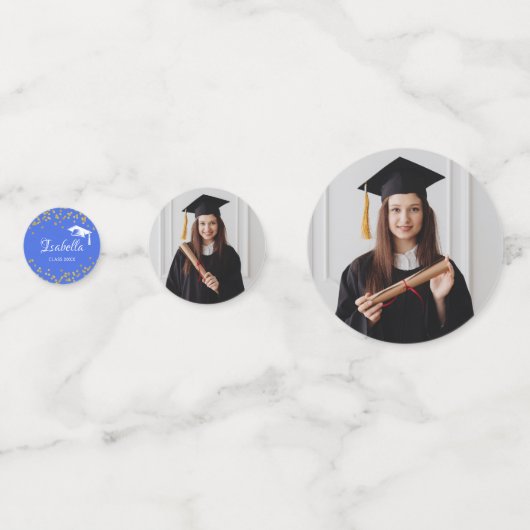 Navy Blue Gold Glitter Dust Afstuderen Bedankt Confetti (Achterkanten)