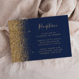 Navy Blue Gold Glitter Edge Weddenschappen Informatiekaartje