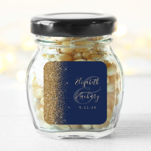 Navy Blue Gold Glitter Edge Wedding Vierkante Sticker
