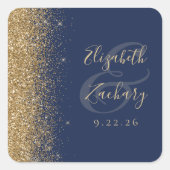 Navy Blue Gold Glitter Edge Wedding Vierkante Sticker (Voorkant)
