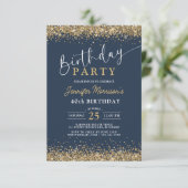 Navy Blue Gold Glitter Elke Leeftijd 40e Verjaarda Kaart (Staand voorkant)