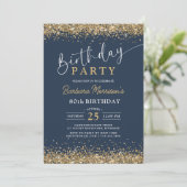Navy Blue Gold Glitter Elke Leeftijd Verjaardag Kaart (Staand voorkant)