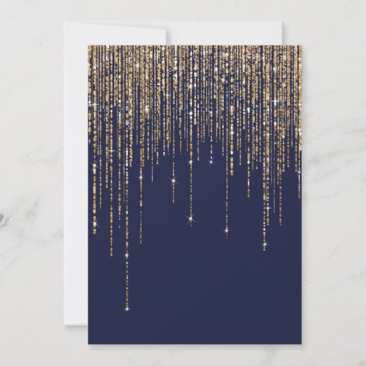 Navy Blue Gold Glitter Fringe Curtain Quinceañera Kaart (Achterkant)