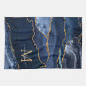 Navy Blue Gold Glitter Geode Marmeren Chic Monogra Theedoek (Horizontaal)