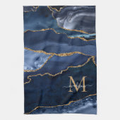 Navy Blue Gold Glitter Geode Marmeren Chic Monogra Theedoek (Verticaal)