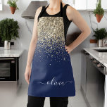 Navy Blue Gold Glitter Girly Monogram Naam Schort<br><div class="desc">Navy Blue en Gold Sparkle Glitter,  geborsteld Metaal Monogram Naam Apron. Dit maakt de perfecte liefhebbende 16 verjaardag,  bruiloft,  vrijgezellenfeest,  verjaardagsdag,  baby shower of vrijgezellenfeest voor iemand die van luxe glam en stijl houdt.</div>