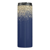 Navy Blue Gold Glitter Girly Monogram Naam Thermosbeker (Achterkant)