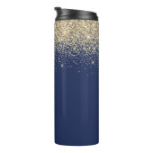 Navy Blue Gold Glitter Girly Monogram Naam Thermosbeker (Geroteerd rechts)
