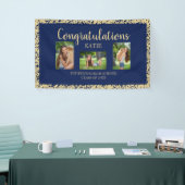 Navy Blue Gold Glitter Graduparty foto Spandoek (Beurs)
