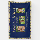 Navy Blue Gold Glitter Graduparty foto Spandoek (Verticaal)