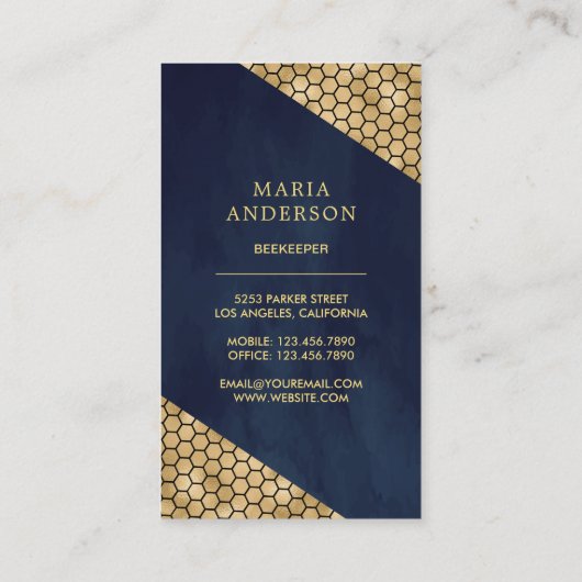 Navy Blue Gold Glitter Honey Bee Visitekaartje (Achterkant)