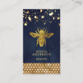 Navy Blue Gold Glitter Honey Bee Visitekaartje (Voorkant)
