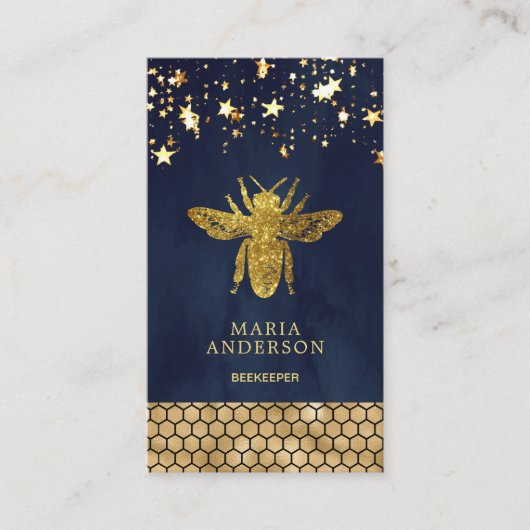 Navy Blue Gold Glitter Honey Bee Visitekaartje (Voorkant)
