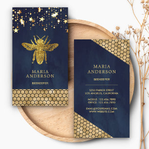Navy Blue Gold Glitter Honey Bee Visitekaartje