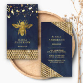 Navy Blue Gold Glitter Honey Bee Visitekaartje