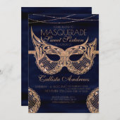 Navy Blue Gold Glitter Kant Masquerade Sweet 16 Kaart (Voorkant / Achterkant)