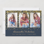 Navy Blue Gold Glitter Klasse van 2024 Afstuderen (Voorkant)