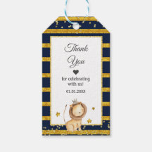 Navy Blue Gold Glitter Lion Dank je kaart Labels