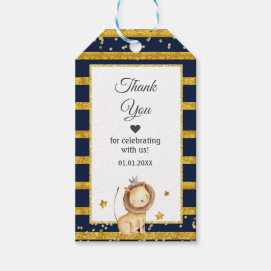 Navy Blue Gold Glitter Lion Dank je kaart Labels Cadeaulabel (Voorkant)