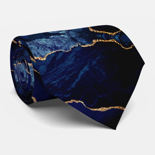 Navy Blue Gold Glitter Marble Sparkly Stropdas (Opgerold)