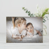 Navy Blue Gold Glitter Merry-kerstfoto Feestdagenkaart (Staand voorkant)