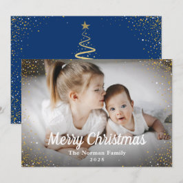 Navy Blue Gold Glitter Merry-kerstfoto Feestdagenkaart