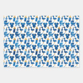Navy Blue Gold Glitter Nursery Pattern Gift Inpakpapier Vel (Voorkant 3)