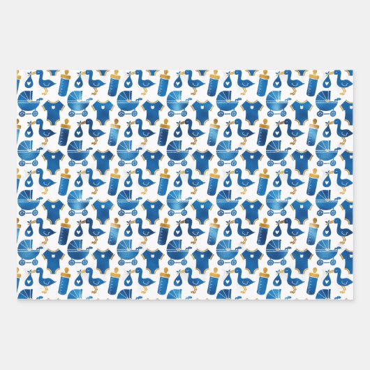 Navy Blue Gold Glitter Nursery Pattern Gift Inpakpapier Vel (Voorkant 3)