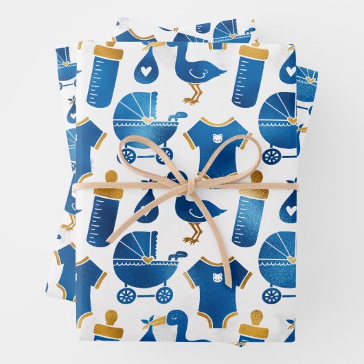 Navy Blue Gold Glitter Nursery Pattern Gift Inpakpapier Vel (In situ)
