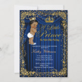 Navy Blue Gold Glitter Prince Baby shower uitnodig Kaart (Voorkant)