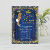 Navy Blue Gold Glitter Prince Baby shower uitnodig Kaart (Staand voorkant)