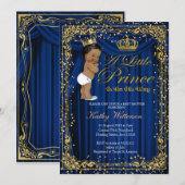 Navy Blue Gold Glitter Prince Baby shower uitnodig Kaart (Voorkant / Achterkant)