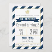Navy Blue Gold Glitter Prince Birthday Uitnodiging (Voorkant)