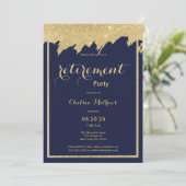 Navy blue gold glitter Retirement Party Kaart (Staand voorkant)