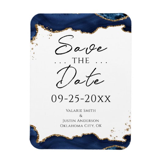Navy Blue Gold Glitter Save the date Wedding Magneet (Verticaal)