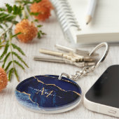 Navy Blue Gold Glitter Sleutelhanger Aangepaste le (Voorkant Rechts)