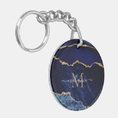 Navy Blue Gold Glitter Sleutelhanger Aangepaste le (Voorkant Links)