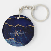 Navy Blue Gold Glitter Sleutelhanger Aangepaste le (Achterkant)