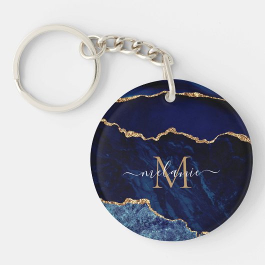 Navy Blue Gold Glitter Sleutelhanger Aangepaste le (Voorkant)