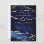 Navy Blue Gold Glitter Sparkly Wedding Invitation (Voorkant)