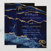 Navy Blue Gold Glitter Sparkly Wedding Invitation (Voorkant / Achterkant)